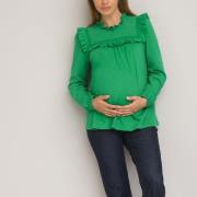 Camiseta de embarazo, con volantes y mangas largas
