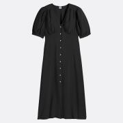 Vestido largo, escote en pico, mangas al codo